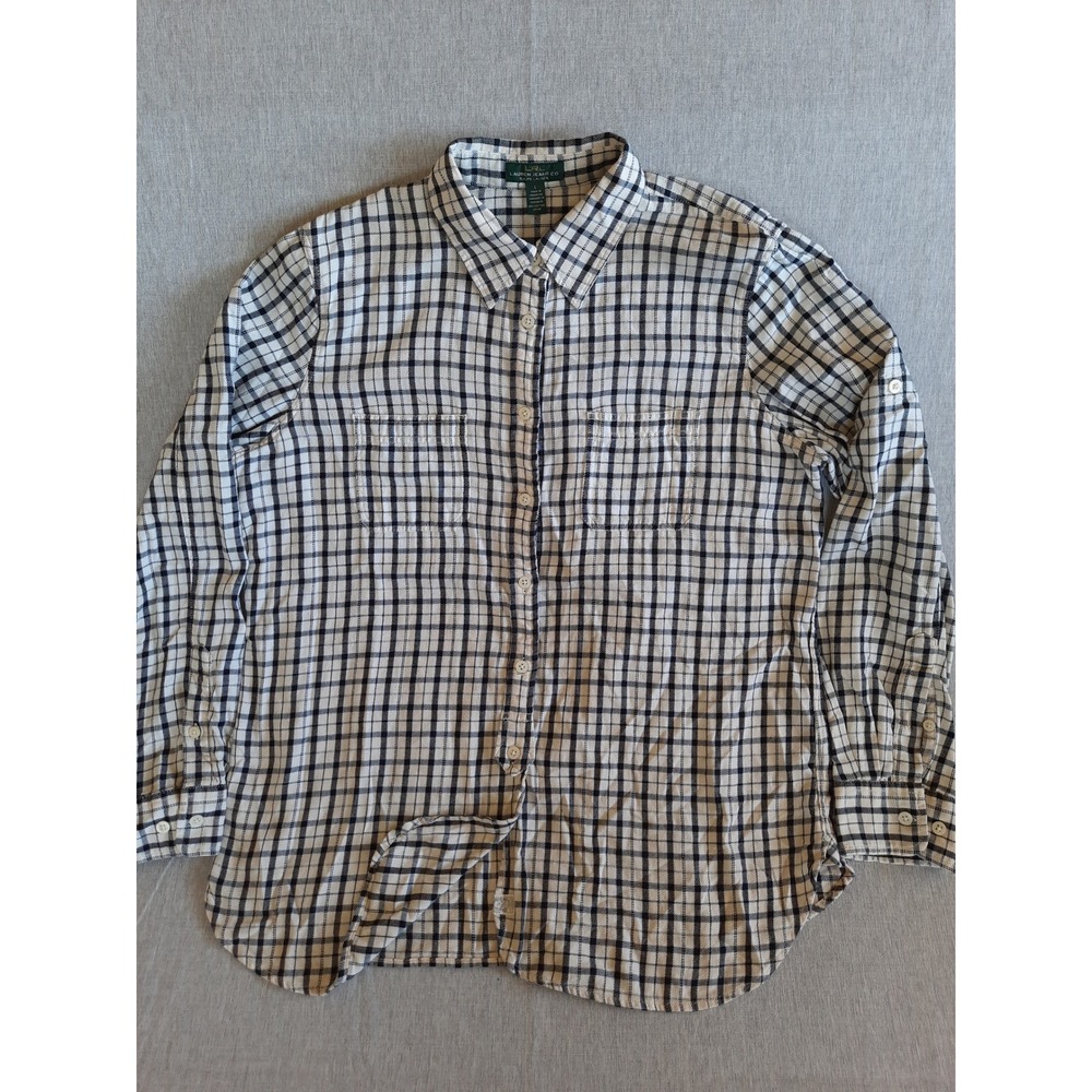 Lauren Jeans Co Women Large Green Label Plaid Flannel Buttons LRL Western Blouse
